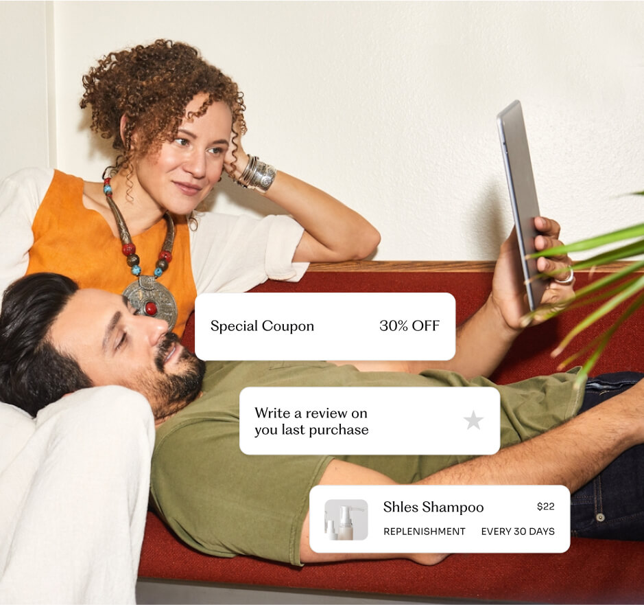 A stock image of a customer writing a review.