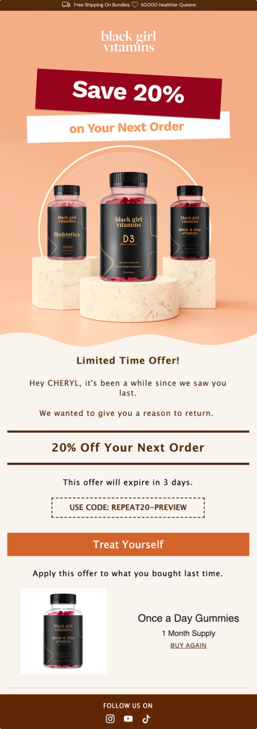 An example of Repeat being used by Black Girl Vitamins.