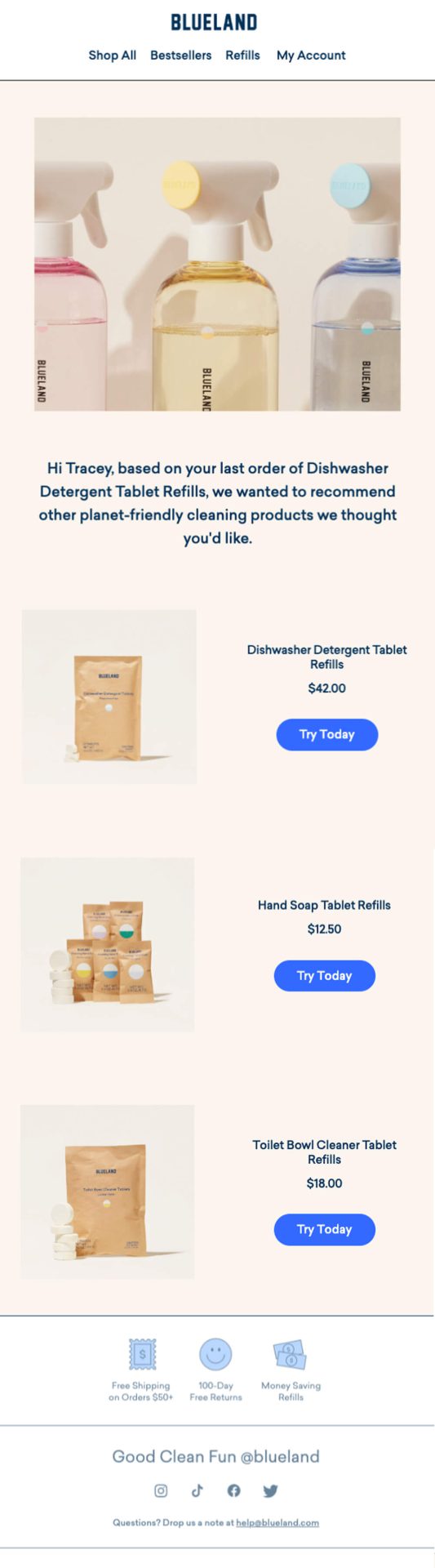 Blueland using Repeat's Cross-sell flow.