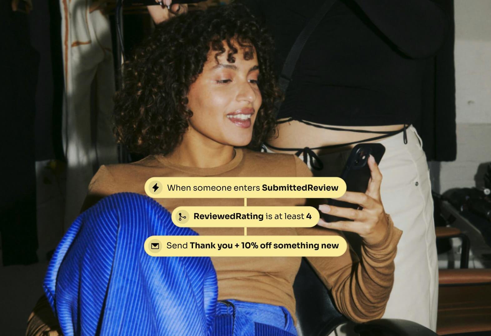 An image of a customer entering a Positive Review Thank You flow.